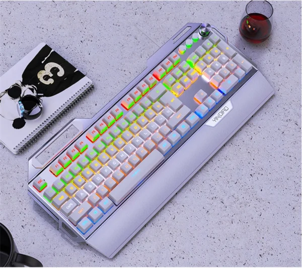 wired metal mechanical gaming keyboard RGB with hand rest phone holder knob adjustment Full Size 104 key Blue Black Switch - Image 7