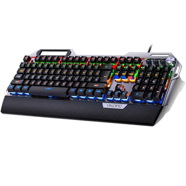 wired metal mechanical gaming keyboard RGB with hand rest phone holder knob adjustment Full Size 104 key Blue Black Switch - Image 5