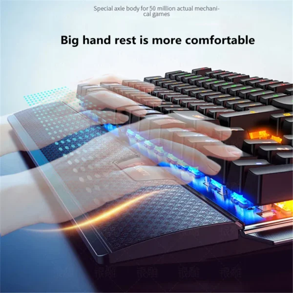 wired metal mechanical gaming keyboard RGB with hand rest phone holder knob adjustment Full Size 104 key Blue Black Switch - Image 4