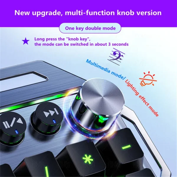 wired metal mechanical gaming keyboard RGB with hand rest phone holder knob adjustment Full Size 104 key Blue Black Switch - Image 3