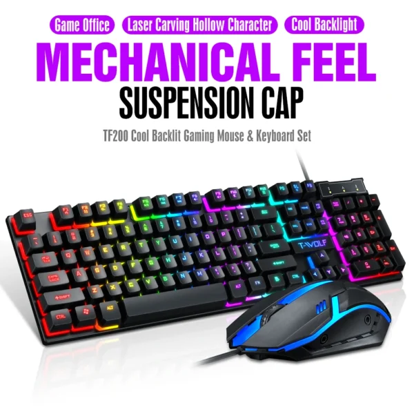 Wired 104 Keys Computer Colorful Blacklight Gaming Keyboard And Mouse Combos - Image 2