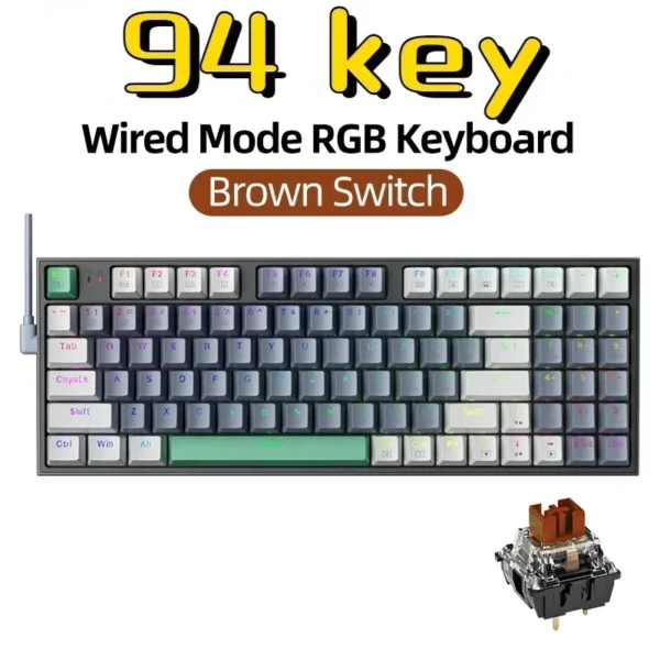Wired Mechanical Keyboard 94 Keys RGB Backlight Splice Color Translucent Key Cap Full Key Hot-swappable Keyboard Electronics - Image 7