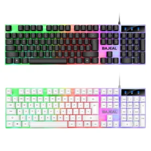 Wired USB Keyboard Seven Color Lights Ergonomic Keyboard 1.5m Cable Backlit Keyboard for Computer Laptop for PC Gamer