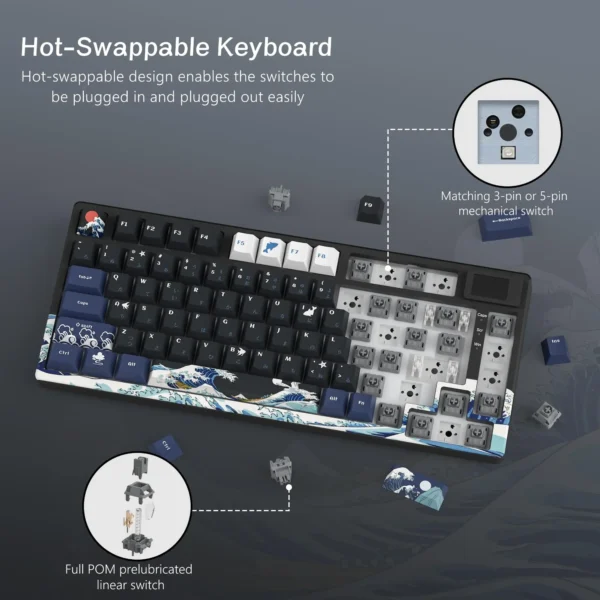 Wired Mechanical Gaming Keyboard with OLED Display Full Key Hot-Swappable Pudding RGB Backlit Keyboard for PC Computer Laptop - Image 2