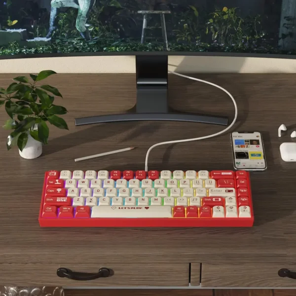 Mechanical Keyboard Wired Hot swappable Mini keyboard Wired Single mode Red axis 68 key single mode hybrid lamp AK680 - Image 3