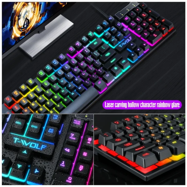 Wired 104 Keys Computer Colorful Blacklight Gaming Keyboard And Mouse Combos - Image 3