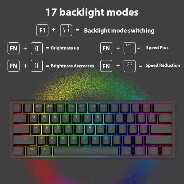 61 Keys Mechanical Keyboard Wired USB Mechanical Keyboard 17 Types RGB Keyboard For Computer Laptop Red Blue Tea Axis Keyboard - Image 5